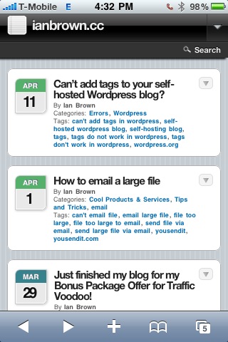 Screenshot of my blog on an iPhone